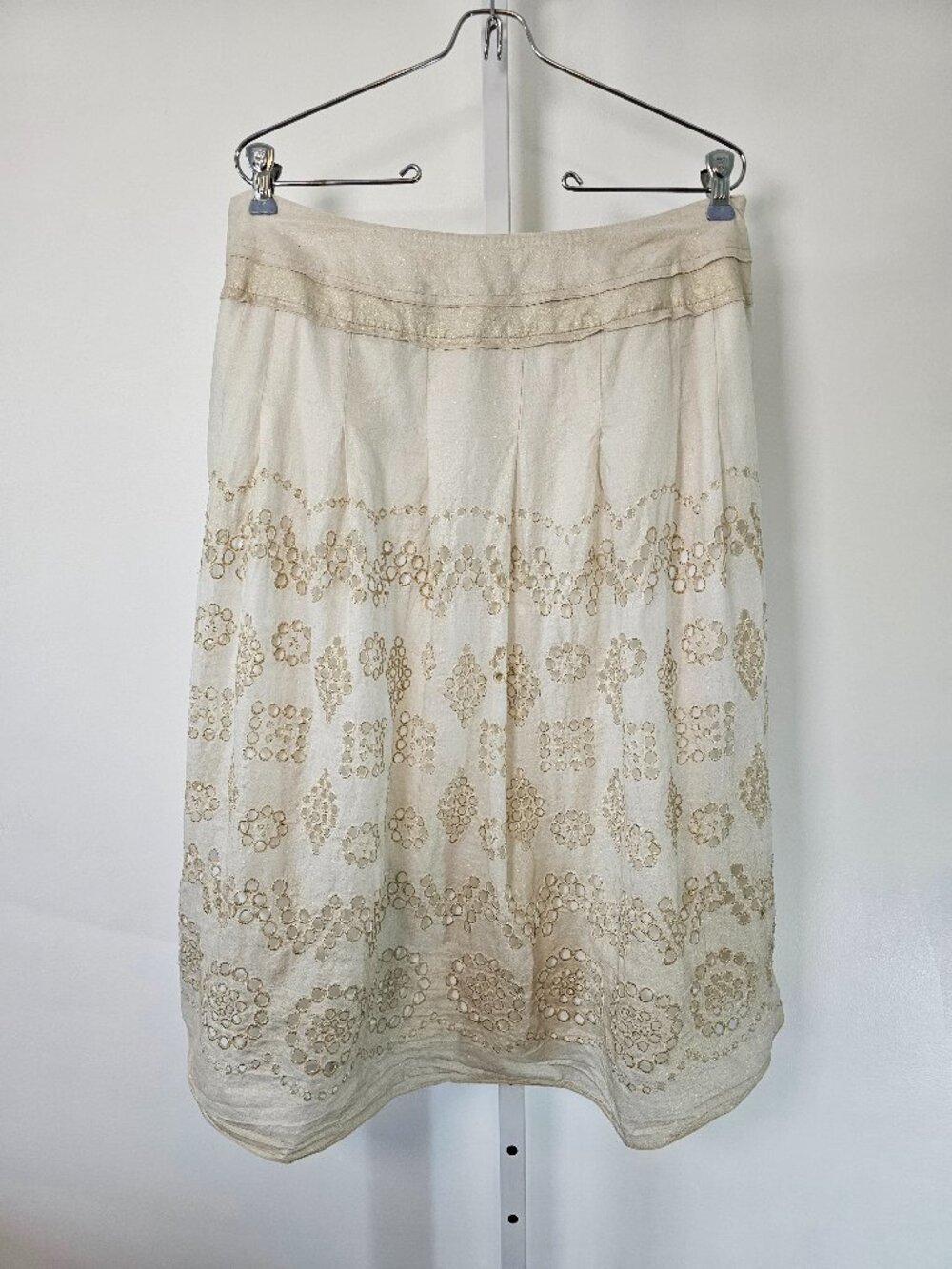 Nygard Skirt Cream Gold Eyelet Shimmery A-line Boho Peasant Festival 14